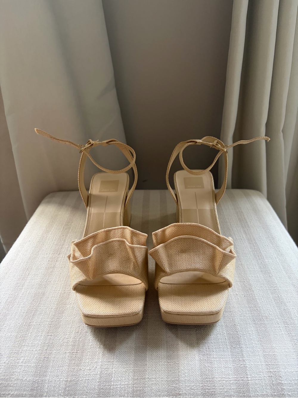 Dolce Vita Beige Ruffle Platform Sandals with Ankle Strap